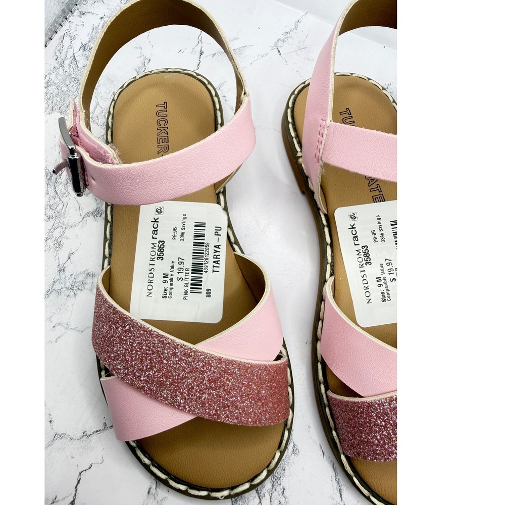 Nordstrom Tucker + Tate Girls Size 9 Pink Glitter Velcro Sandals New Unworn